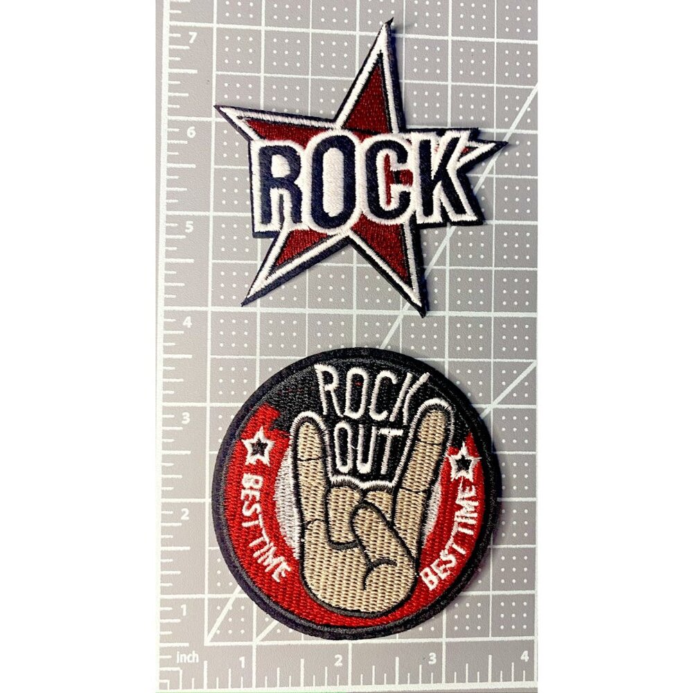 (2) Rock Star + Rock Out Best Time 3.5in Patch Iron / Sew-On